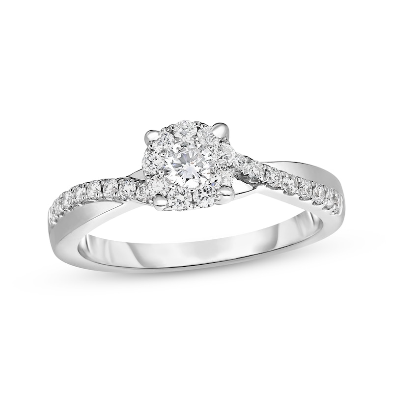 Main Image 1 of Now + Forever Round-Cut Diamond Halo Engagement Ring 1/2 ct tw 10K White Gold