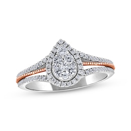 Now + Forever Multi-Diamond Center Pear-Shaped Engagement Ring 1/2 ct tw 14K Two-Tone Gold