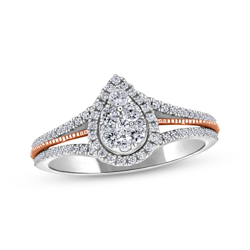 Main Image 1 of Now + Forever Multi-Diamond Center Pear-Shaped Engagement Ring 1/2 ct tw 14K Two-Tone Gold