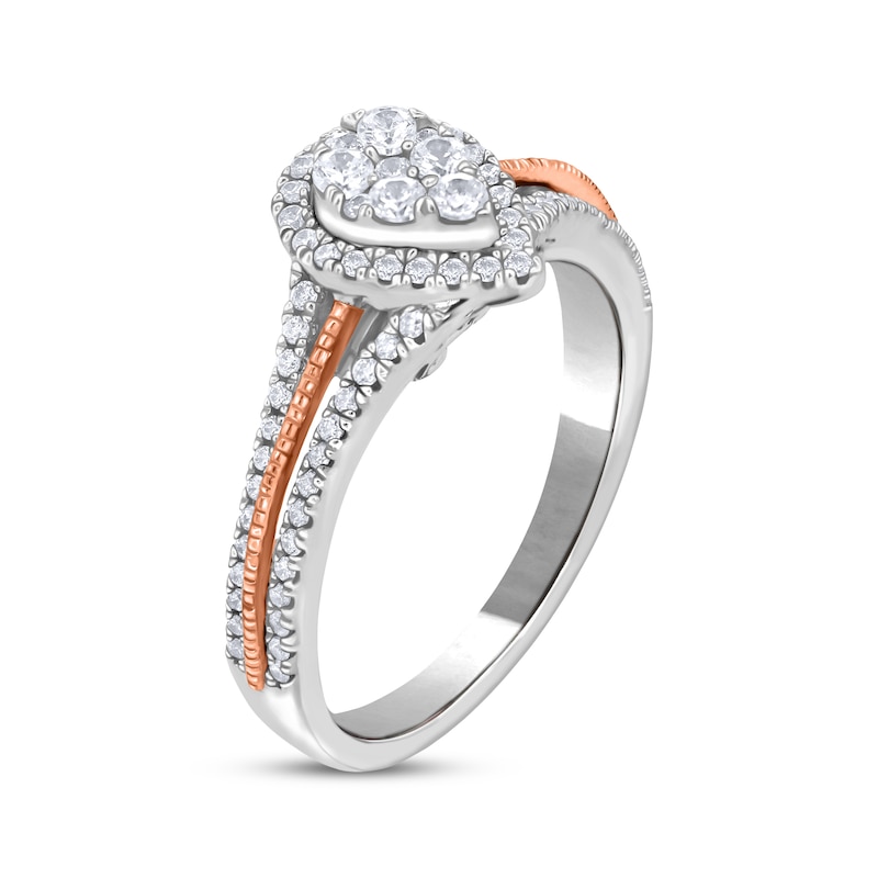 Main Image 2 of Now + Forever Multi-Diamond Center Pear-Shaped Engagement Ring 1/2 ct tw 14K Two-Tone Gold