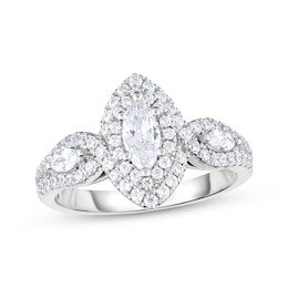 Now + Forever Marquise-Cut Diamond Double Halo Three-Stone Engagement Ring 1 ct tw 14K White Gold