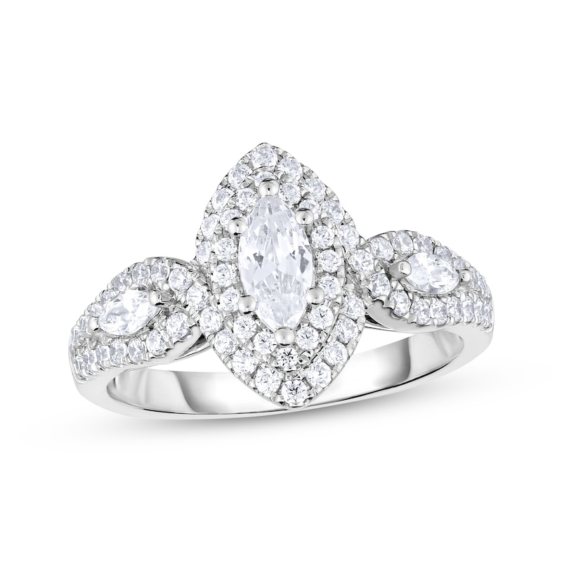 Main Image 1 of Now + Forever Marquise-Cut Diamond Double Halo Three-Stone Engagement Ring 1 ct tw 14K White Gold