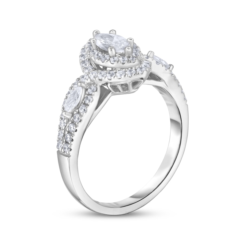 Main Image 2 of Now + Forever Marquise-Cut Diamond Double Halo Three-Stone Engagement Ring 1 ct tw 14K White Gold