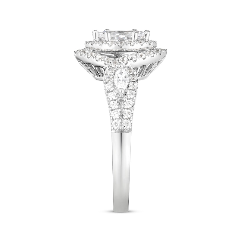 Main Image 3 of Now + Forever Marquise-Cut Diamond Double Halo Three-Stone Engagement Ring 1 ct tw 14K White Gold