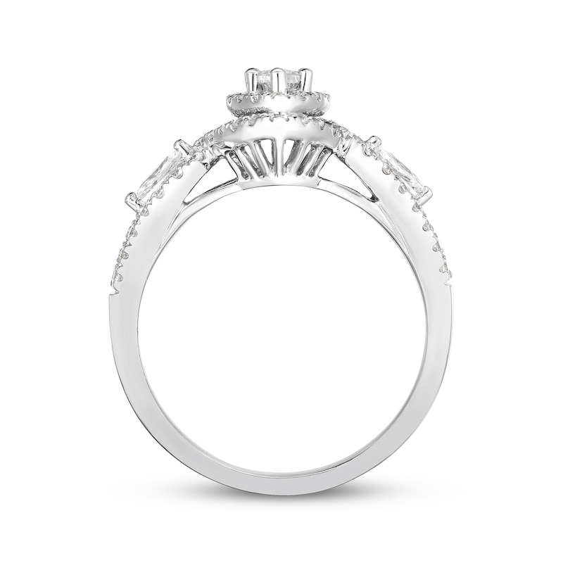 Main Image 4 of Now + Forever Marquise-Cut Diamond Double Halo Three-Stone Engagement Ring 1 ct tw 14K White Gold