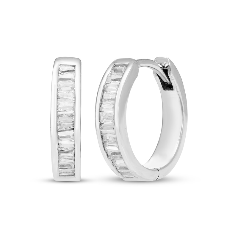 Main Image 1 of Baguette-Cut Diamond Hoop Earrings 1/4 ct tw 10K White Gold