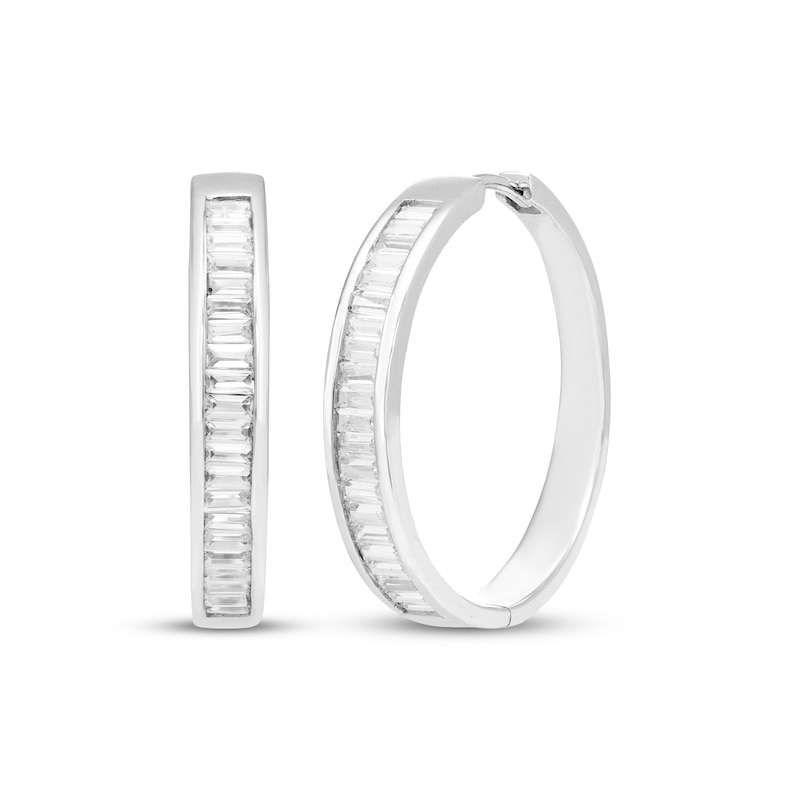 Main Image 1 of Baguette-Cut Diamond Hoop Earrings 1/2 ct tw 10K White Gold