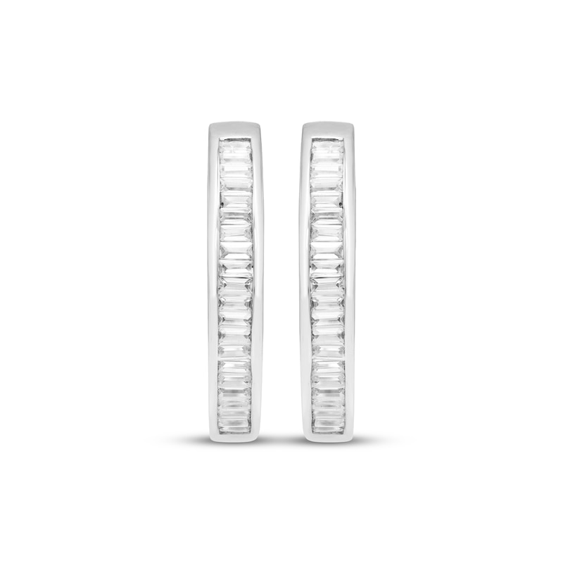 Main Image 2 of Baguette-Cut Diamond Hoop Earrings 1/2 ct tw 10K White Gold