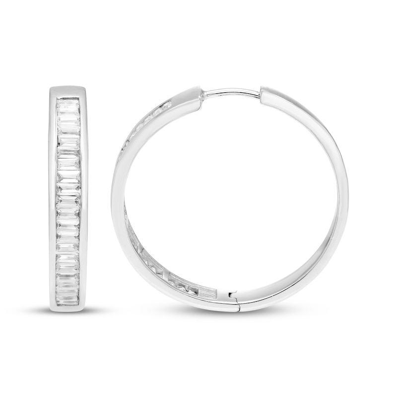 Main Image 3 of Baguette-Cut Diamond Hoop Earrings 1/2 ct tw 10K White Gold