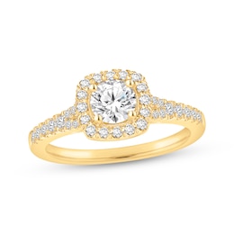 KAY Signature Collection Round-Cut Lab-Grown Diamond Cushion Halo Engagement Ring 3/4 ct tw 14K Yellow Gold