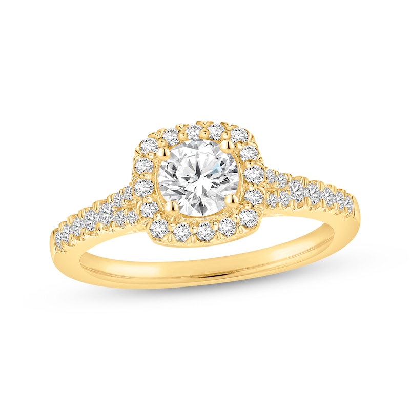 Main Image 1 of KAY Signature Collection Round-Cut Lab-Grown Diamond Cushion Halo Engagement Ring 3/4 ct tw 14K Yellow Gold