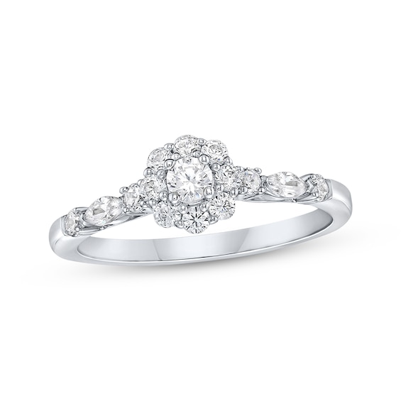 Round-Cut Diamond Flower Halo Engagement Ring 1/2 ct tw 14K White Gold