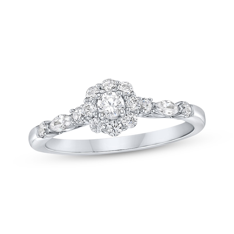 Main Image 1 of Now + Forever Round-Cut Diamond Flower Halo Engagement Ring 1/2 ct tw 14K White Gold