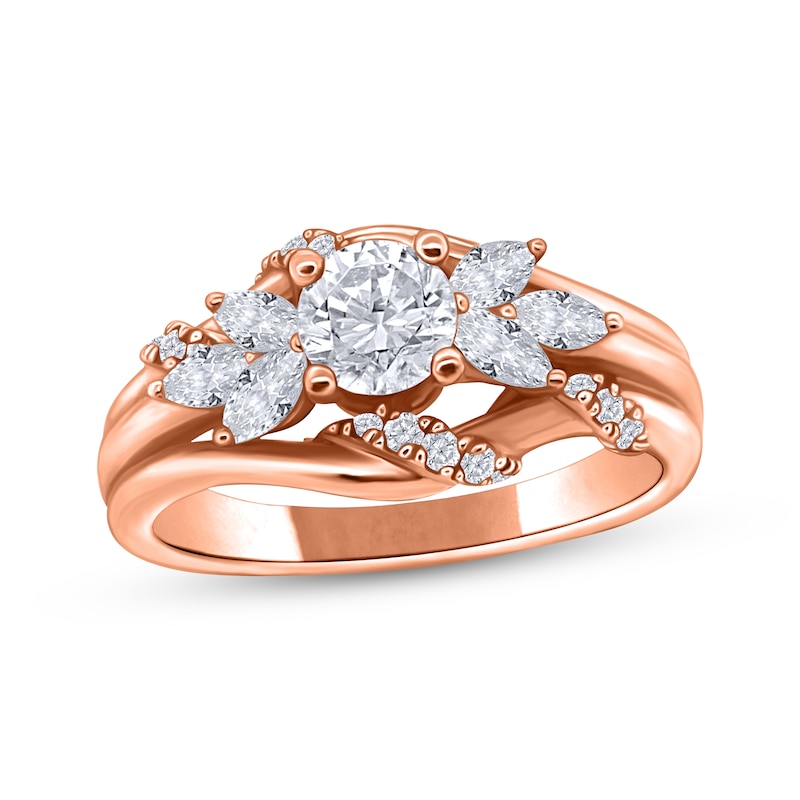 Main Image 1 of Now + Forever Round-Cut Diamond Leaves Engagement Ring 1 ct tw 14K Rose Gold