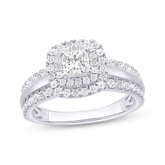 Now + Forever Princess-Cut Diamond Cushion Halo Engagement Ring 1-1/6 ct tw 14K Gold