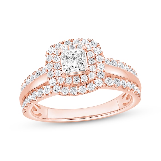 Princess-Cut Diamond Cushion Halo Engagement Ring 1-1/6 ct tw 14K Rose Gold