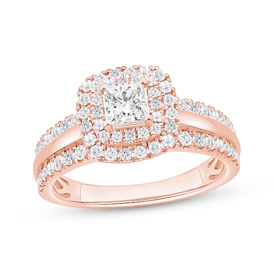 Now + Forever Princess-Cut Diamond Cushion Halo Engagement Ring 1-1/6 ct tw 14K Rose Gold