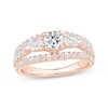 Thumbnail Image 1 of Memories Moments Magic Round-Cut & Pear-Shaped Diamond Three-Stone Engagement Ring 1-1/2 ct tw 14K Rose Gold