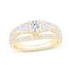 Thumbnail Image 1 of Memories Moments Magic Round-Cut & Pear-Shaped Diamond Three-Stone Engagement Ring 1-1/2 ct tw 14K Yellow Gold
