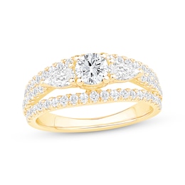 Memories Moments Magic Round-Cut & Pear-Shaped Diamond Three-Stone Engagement Ring 1-1/2 ct tw 14K Yellow Gold
