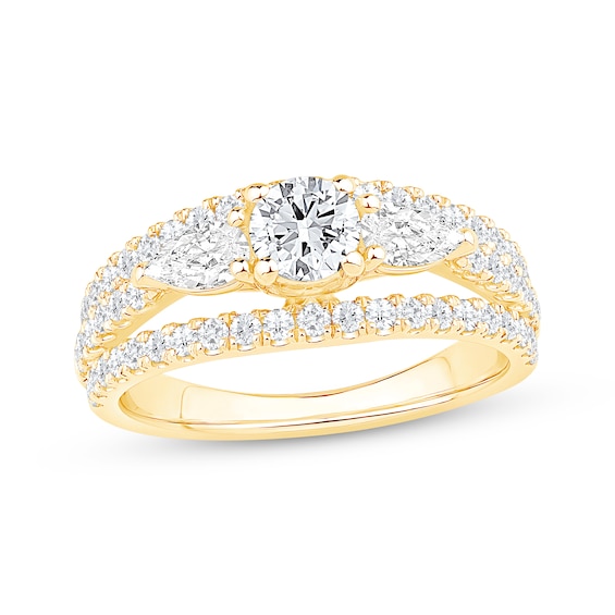 Memories Moments Magic Round-Cut & Pear-Shaped Diamond Three-Stone Engagement Ring 1-1/2 ct tw 14K Gold