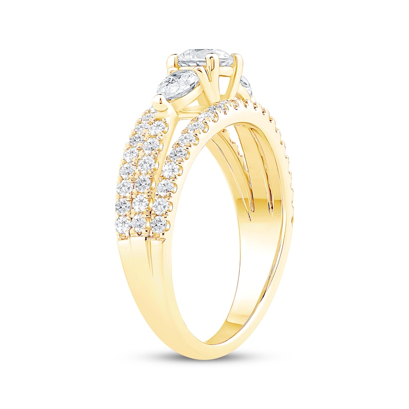 Main Image 2 of Memories Moments Magic Round-Cut & Pear-Shaped Diamond Three-Stone Engagement Ring 1-1/2 ct tw 14K Yellow Gold