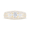Thumbnail Image 3 of Memories Moments Magic Round-Cut & Pear-Shaped Diamond Three-Stone Engagement Ring 1-1/2 ct tw 14K Yellow Gold