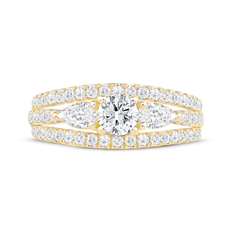Main Image 3 of Memories Moments Magic Round-Cut & Pear-Shaped Diamond Three-Stone Engagement Ring 1-1/2 ct tw 14K Yellow Gold