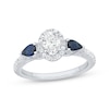 Thumbnail Image 1 of Memories Moments Magic Oval-Cut Diamond & Pear-Shaped Blue Sapphire Three-Stone Engagement Ring 3/4 ct tw 14K White Gold