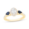 Thumbnail Image 1 of Memories Moments Magic Oval-Cut Diamond & Pear-Shaped Blue Sapphire Three-Stone Engagement Ring 3/4 ct tw 14K Yellow Gold