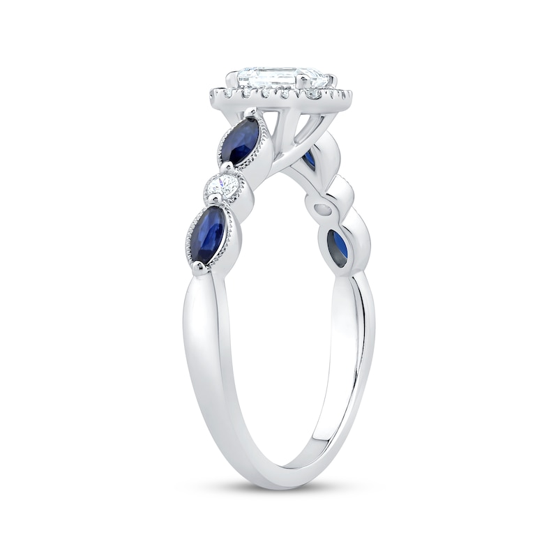 Main Image 2 of Now + Forever Emerald-Cut Diamond & Blue Sapphire Engagement Ring 5/8 ct tw 14K White Gold