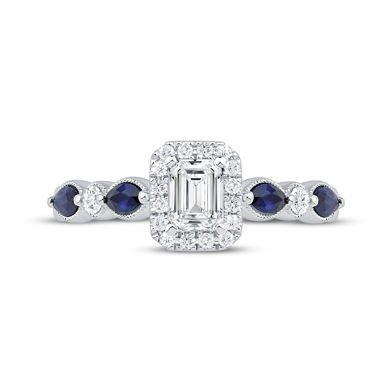Main Image 3 of Now + Forever Emerald-Cut Diamond & Blue Sapphire Engagement Ring 5/8 ct tw 14K White Gold