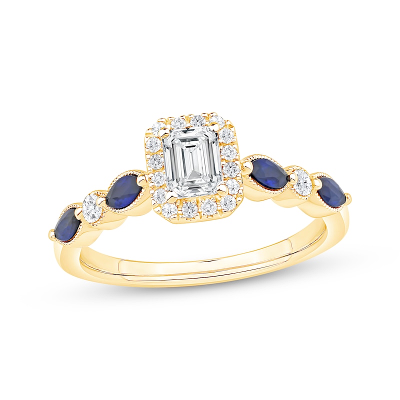 Emerald-Cut Diamond & Blue Sapphire Engagement Ring 5/8 ct tw 14K Yellow Gold