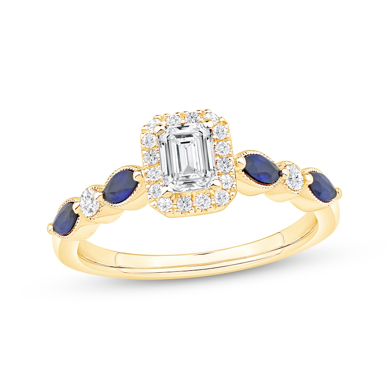 Main Image 1 of Now + Forever Emerald-Cut Diamond & Blue Sapphire Engagement Ring 5/8 ct tw 14K Yellow Gold