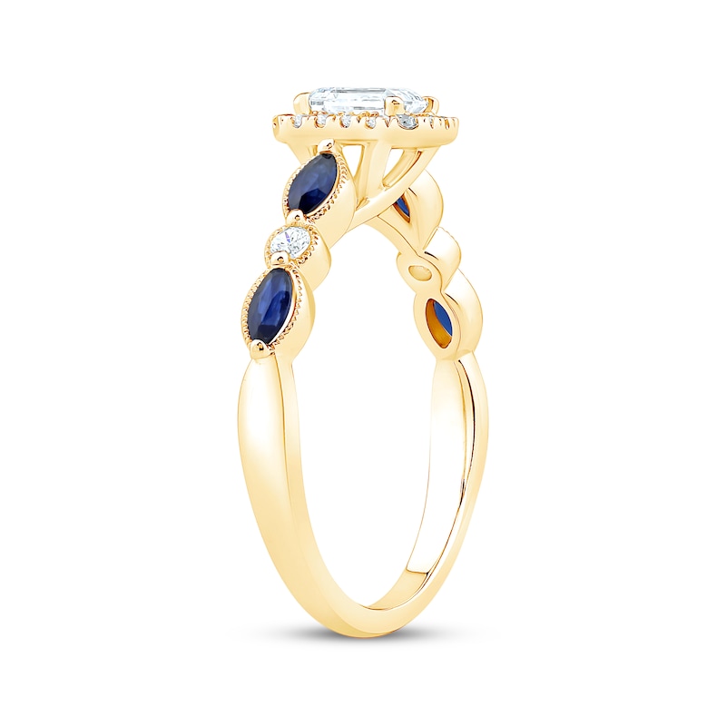 Main Image 2 of Now + Forever Emerald-Cut Diamond & Blue Sapphire Engagement Ring 5/8 ct tw 14K Yellow Gold