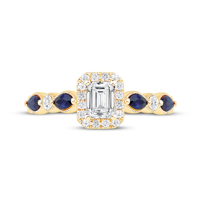Main Image 3 of Now + Forever Emerald-Cut Diamond & Blue Sapphire Engagement Ring 5/8 ct tw 14K Yellow Gold