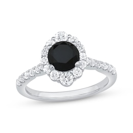 Now + Forever Round-Cut Black & White Diamond Halo Engagement Ring 1-5/8 ct tw 10K White Gold