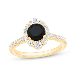 Now + Forever Round-Cut Black & White Diamond Halo Engagement Ring 1-5/8 ct tw 10K Yellow Gold