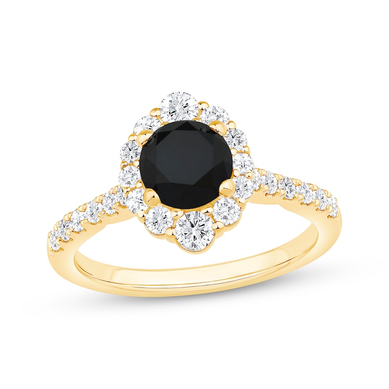 Main Image 1 of Now + Forever Round-Cut Black & White Diamond Halo Engagement Ring 1-5/8 ct tw 10K Yellow Gold