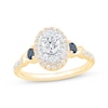 Thumbnail Image 1 of Now + Forever Round-Cut Diamond & Blue Sapphire Oval Halo Engagement Ring 3/4 ct tw 14K Yellow Gold