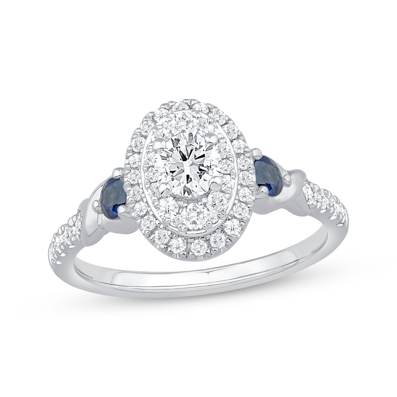 Main Image 1 of Now + Forever Round-Cut Diamond & Blue Sapphire Oval Halo Engagement Ring 3/4 ct tw 14K White Gold
