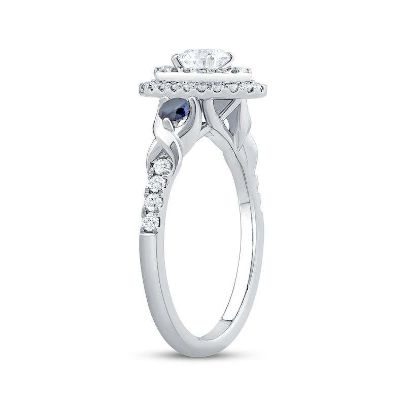Main Image 2 of Now + Forever Round-Cut Diamond & Blue Sapphire Oval Halo Engagement Ring 3/4 ct tw 14K White Gold