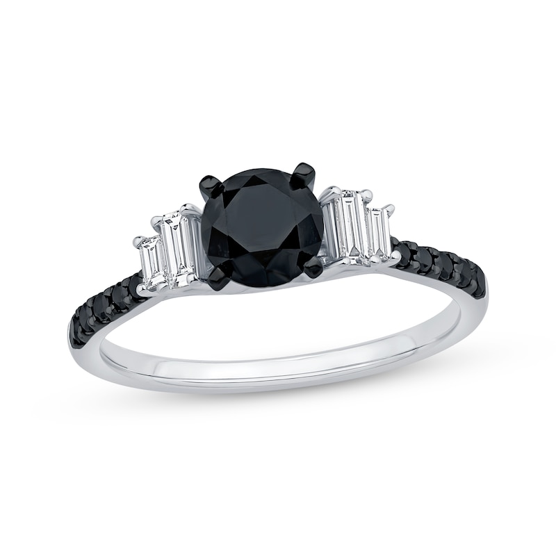Round-Cut Black & White Diamond Engagement Ring 1-1/4 ct tw 10K White Gold