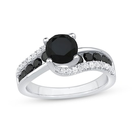 Now + Forever Round-Cut Black & White Diamond Bypass Engagement Ring 2-1/5 ct tw 10K White Gold
