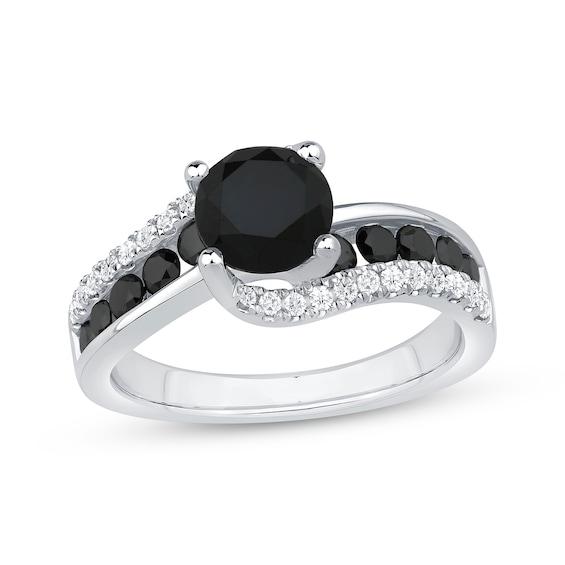 Now + Forever Round-Cut Black & White Diamond Bypass Engagement Ring 2-1/5 ct tw 10K White Gold
