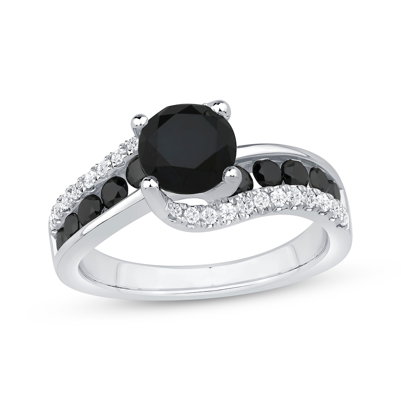 Round-Cut Black & White Diamond Bypass Engagement Ring 2-1/5 ct tw 10K White Gold