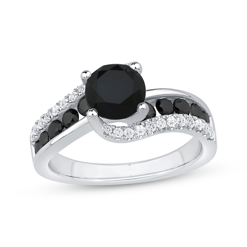 Main Image 1 of Now + Forever Round-Cut Black & White Diamond Bypass Engagement Ring 2-1/5 ct tw 10K White Gold