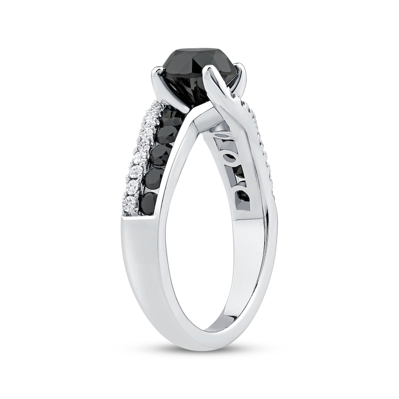 Round-Cut Black & White Diamond Bypass Engagement Ring 2-1/5 ct tw 10K White Gold