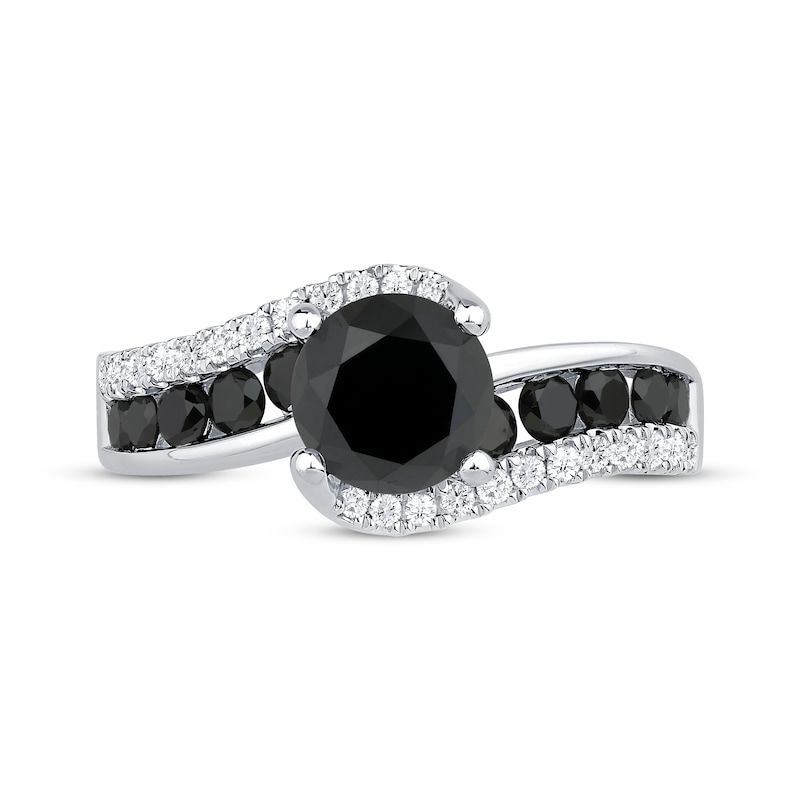 Round-Cut Black & White Diamond Bypass Engagement Ring 2-1/5 ct tw 10K White Gold