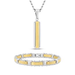 Men's Diamond Necklace & Bracelet Gift Set 1/20 ct tw Stainless Steel & Yellow Ion-Plating